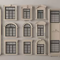 Various Light Colored Casement Windows With Arched And Rectangular Designs On 3d model