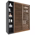 Modern Wooden Wardrobe Interior Design With Sliding Door Storage Bookshelf Hanging Area And Drawers