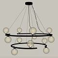 Modern Chandelier With Multiple Glass Balls And Black Metal Hanging Design For Interior Decoration