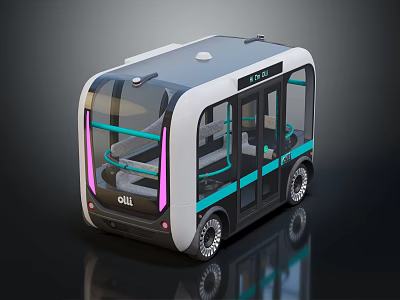 Futuristic Autonomous QUI Bus With White Blue Design And Transparent Windows 3d model