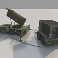 Green Functional Vehicle With Missile Launcher Trailer And Control Unit 3d model