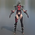 Game Character In Black And Red Spiked Armor With Leather Boots And Combat Stance