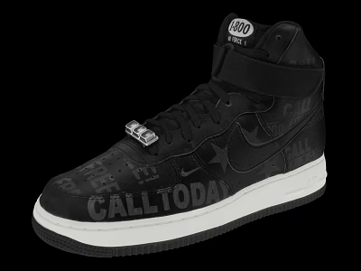 Black High Top Shoes With Nike Logo Metal Buckle CALLTODAY Text And White Sole 3d model