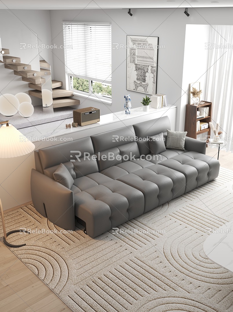 Electric Sofa Bed Modern Multiplayer Sofa Grey Leather Sofa 3d model