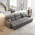 Modern Grey Leather Large Sectional Sofa In Living Room With Rug And Floor Lamp