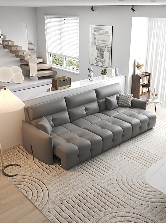 Electric Sofa Bed Modern Multiplayer Sofa Grey Leather Sofa 3d model