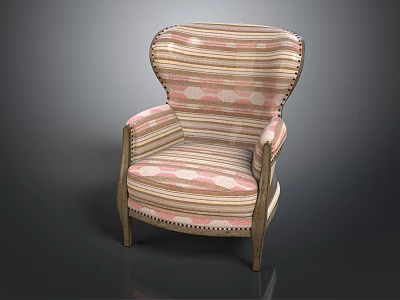 Vintage Single Sofa With Striped Fabric Tufted Arms And Wooden Legs 3d model