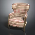 Vintage Single Sofa With Striped Fabric Tufted Arms And Wooden Legs