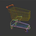 Metal Shopping Cart with Red Handle and Wire Basket on Wheels