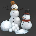 Large And Small Snowmen With Hats Scarves And Pile Of Snowballs