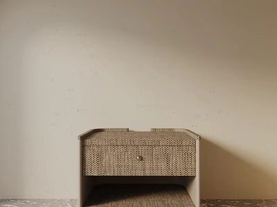 Light Tone Minimalist Bedside Table With Woven Drawer And Wooden Frame 3d model