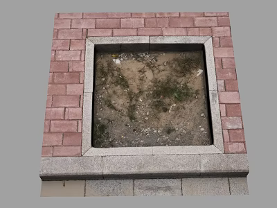 Square Area With Red Brick Border And Dirt Weeds Inside On Stone Base 3d model