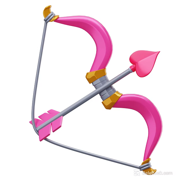 Pink Bow and Arrow Decorative Ornament Set with Golden Accents for Home Decor 3d model 