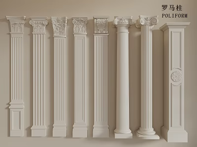 White Roman Columns With Various Classical Styles And Ornate Architectural Details 3d model
