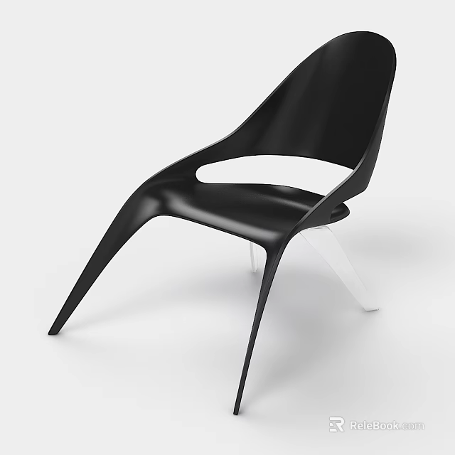 Black Modern Leisure Chair With Curved Backrest And Sleek White Support Legs 3d model 
