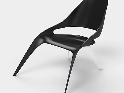 Black Modern Leisure Chair With Curved Backrest And Sleek White Support Legs 3d model