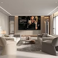 Modern Home Theater Interior With Large Screen TV Comfortable Sofas And Movie Playing 3d model
