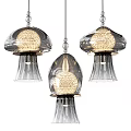 Modern Jellyfish Shaped Glass Pendant Lights With Transparent Gray Shades And Illuminated Inner Bulbs