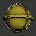 Round Yellow Medieval Shield With Crossed Iron Chains And Black Smiley Face Design