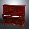 Vintage Red Upright Piano with Ornate Carved Wooden Body and Classic Keys