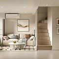 Modern Minimalist Cream Tone Living Room With Full Wall TV Cabinet And Open Display Shelves