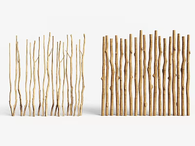 Natural Wooden Stick Fence Structures With Irregular And Regular Arrangements 3d model
