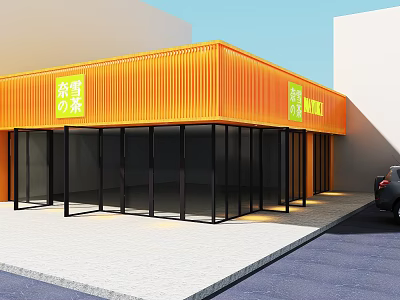 Orange Container Milk Tea Shop with Glass Front and Milk Tea Signboard 3d model