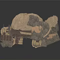 Floating Layered Rock Platform Structure With Industrial Metal Framework And Support Decks