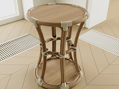 Wooden Round Seat Stool With Woven Rope Details On Support Legs 3d model