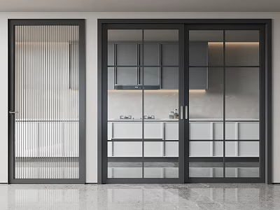 Modern Sliding Doors With Black Frame And Glass Panels For Kitchen Interior Partition 3d model