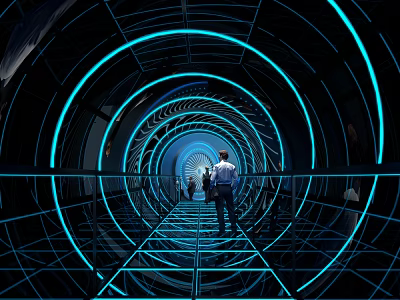 KTV Interior With Futuristic Blue Neon Tunnel Design 3d model