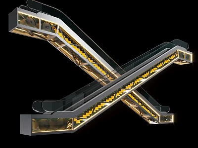 Modern Illuminated Crossing Escalator with Bright Yellow Lights and Sleek Design 3d model