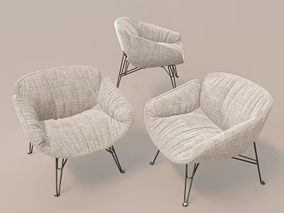 Light Gray Fabric Single Sofa With Modern Curved Design And Black Metal Legs For Living Room 3d model