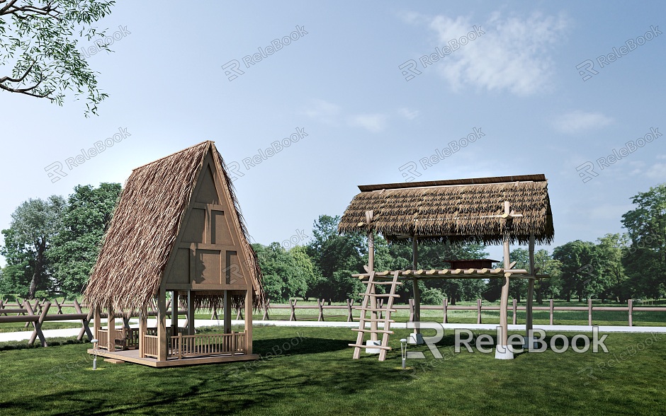 thatched pavilion pavilion landscape pavilion thatched house model