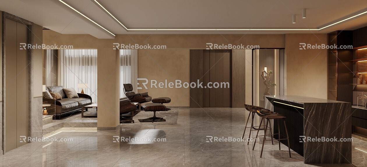 Modern Duplex Underground Floor, Living Room, Video Room, Bar Counter 3d model