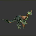 3D Rendered Mythical Dinosaur With Red Blue Feathers And Head Crest In Standing Pose