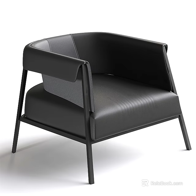 Modern Black Accent Chair With Leather Upholstery Metal Legs And Sleek Armrest Design 3d model 