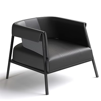 Modern Black Accent Chair With Leather Upholstery Metal Legs And Sleek Armrest Design 3d model