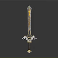 Ornate Decorative Sword Weapon With Gold Accents Green Gem And Wing Shaped Hilt