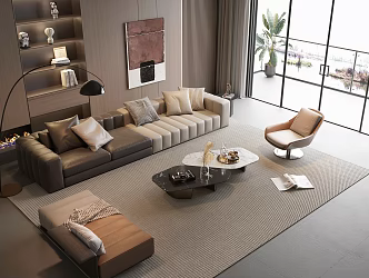 Sofa Coffee Table Combination Sofa Coffee Table Living Room Leather Sofa Stool Decorative Painting Round Coffee Table 3d model