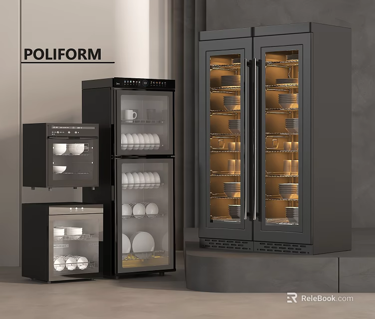 Modern Black Kitchen Appliances For Dishware Storage 3d model 