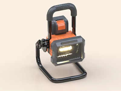 Portable Outdoor LED Work Light With Black And Orange Design And Adjustable Stand 3d model