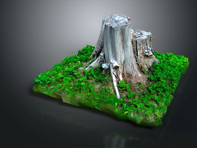 Lush Green Plant Scene Featuring Tree Stump Moss Covered Grass And Small Mushrooms 3d model