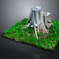 Lush Green Plant Scene Featuring Tree Stump Moss Covered Grass And Small Mushrooms