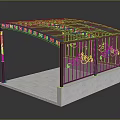 Covered Station With Ornate Metal Railings Glass Roof Concrete Base And Tile Floor