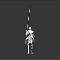 Man Riding White Horse In Armor Holding Spear With Red Decorations