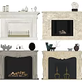 Various Design Marble Fireplaces With Firewood Metal Grates And Decorative Ornaments