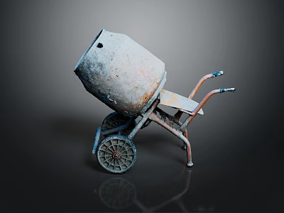 Vintage Kitchen Food Mixer With Rusty Surface And Wheeled Base On Dark Background 3d model