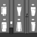 Hygienic Modern Wall Mounted Urinals In Public Bathroom With Gray Walls