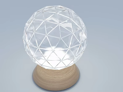 Modern Villa Balcony Decor with Transparent Geometric Sphere Wooden Base 3d model